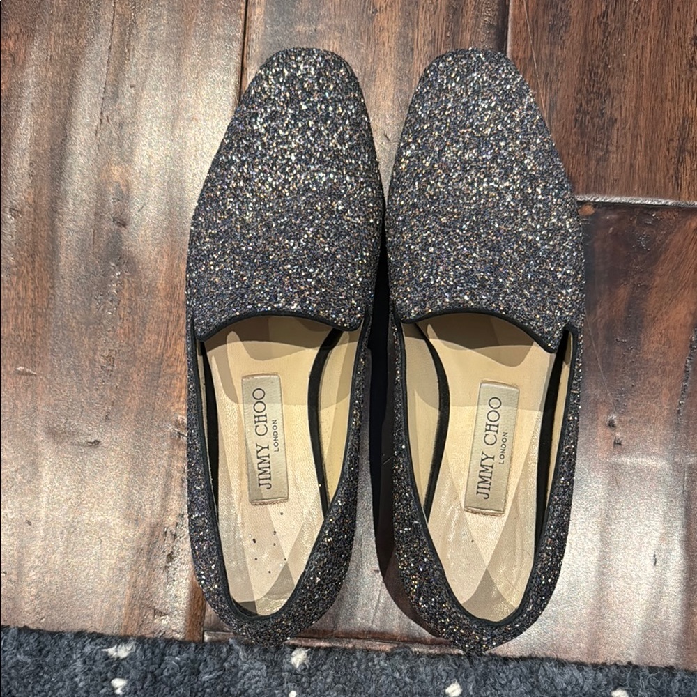 Jimmy Choo Glitter Loafers - Black